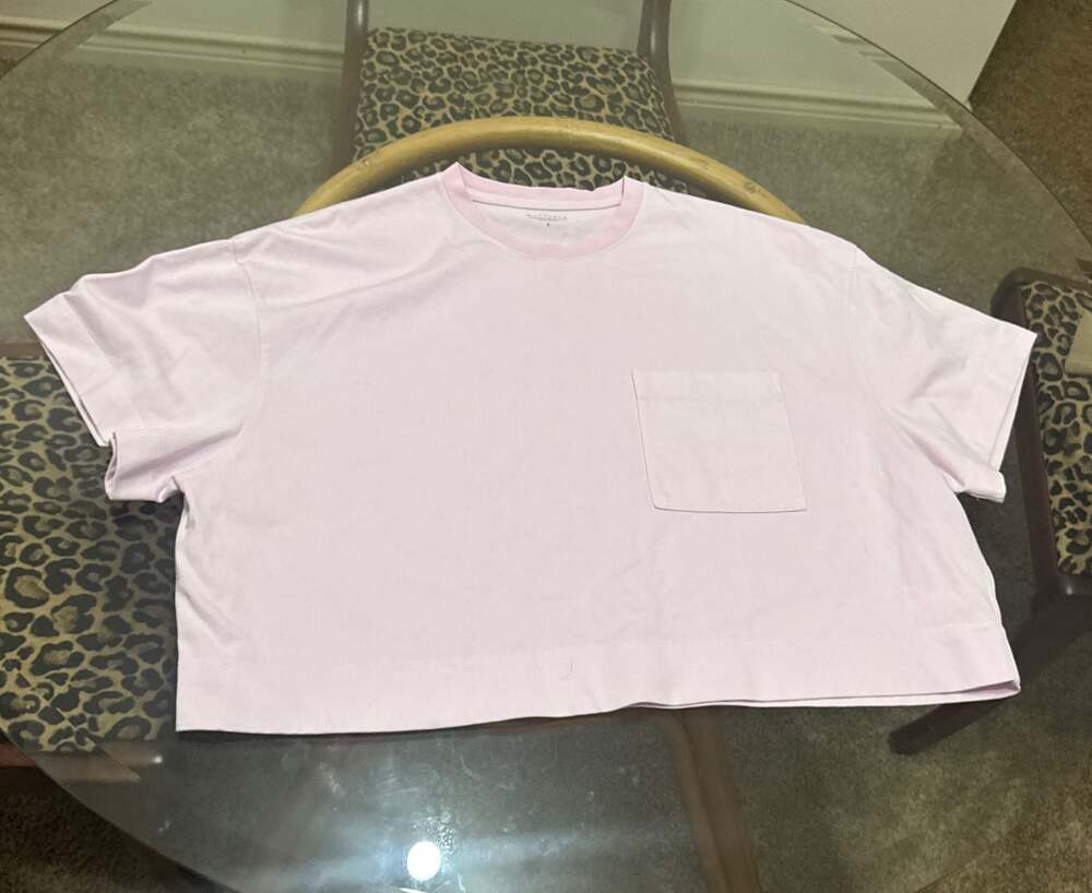 100% cotton Athleta True Cotton Cropped Pocket Tee, Pink, Size S